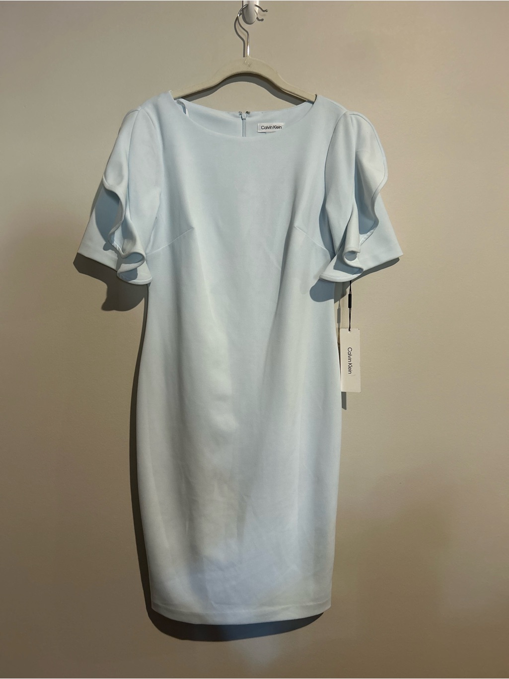 Nwt Calvin Klein Light Blue Crepe-Sleeve Sheath Dress